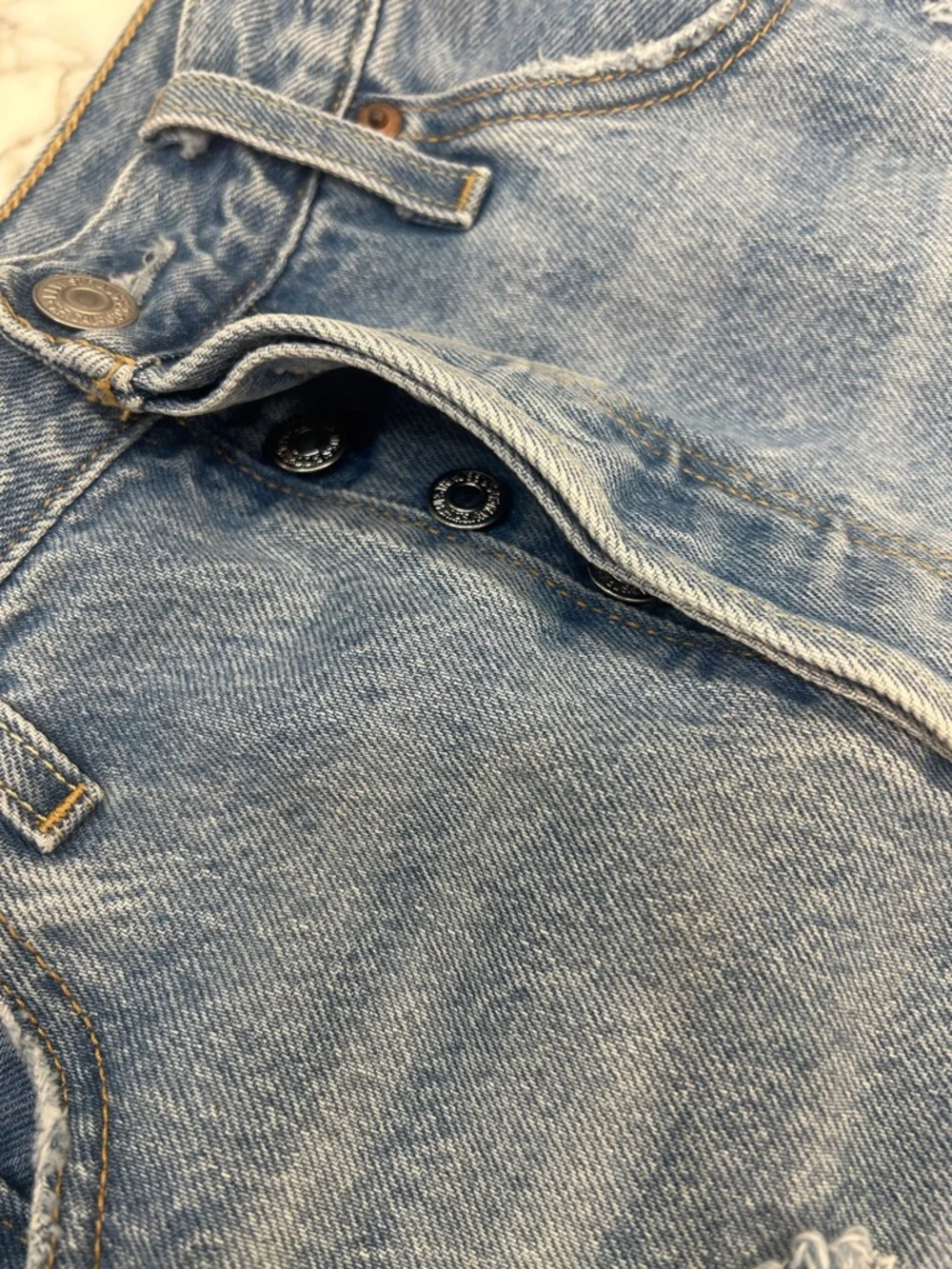 Levi's 501 Light Blue Distressed Denim Cutoff Shorts - Picture 5 of 5